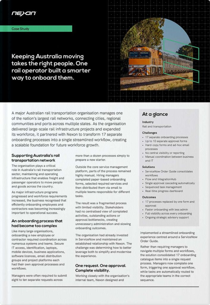 Nexon Case Study - Australian Rail Transporation Organisation - Keeping Australia moving takes the right people. One rail operator built a smarter way to onboard them.
