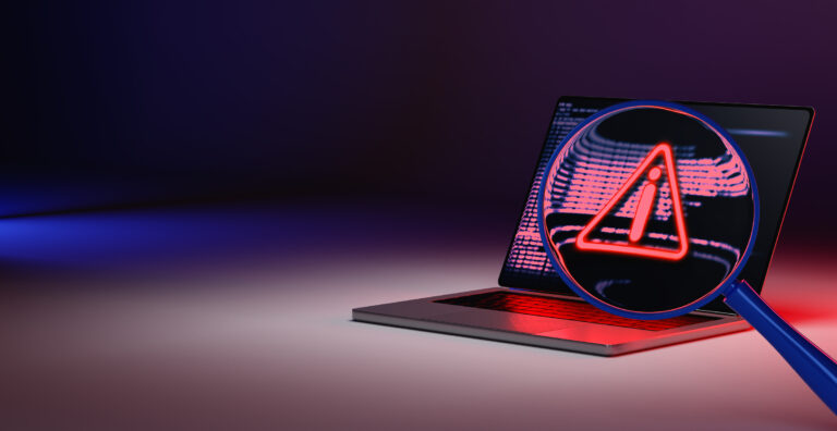 Search Hacked warning on laptop Concept of privacy data being hacked and breached from internet technology threat. 3d rendering